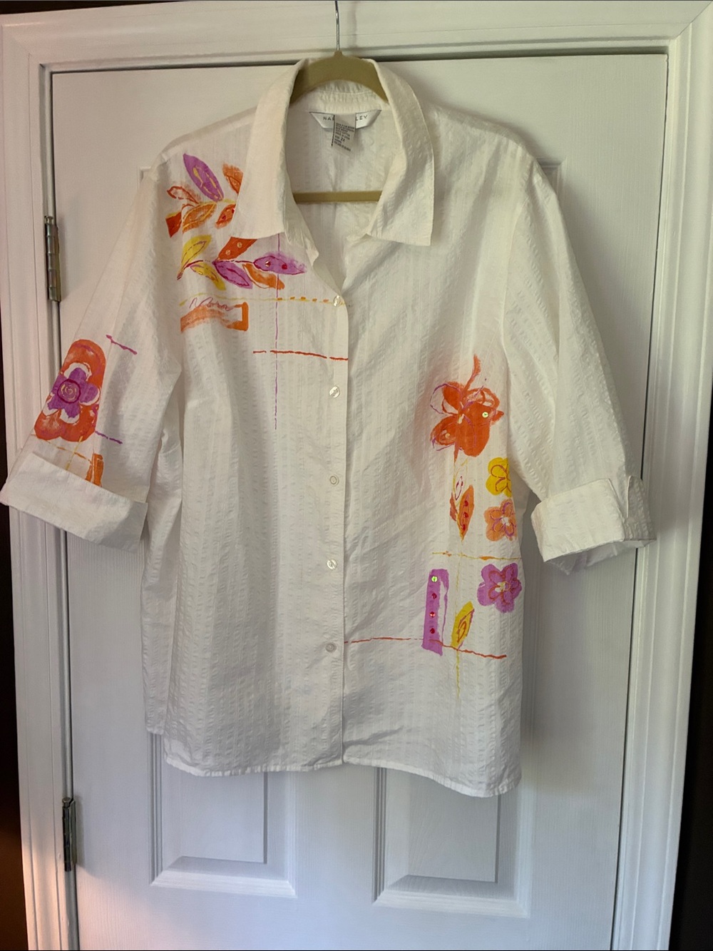 Napa Valley White Button-Front Floral  Shirt 2X